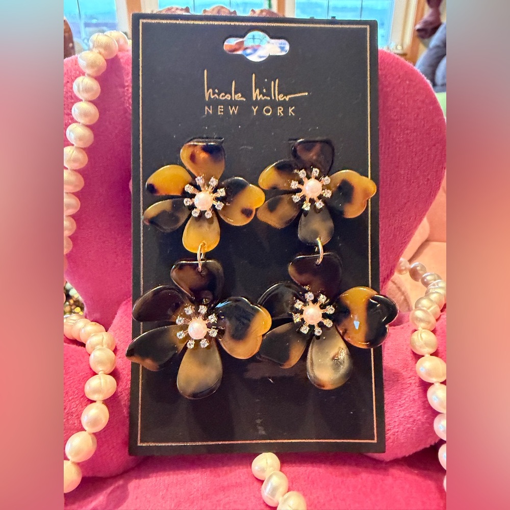 Nicole Miller New York Tortoiseshell Flower Drop Earrings